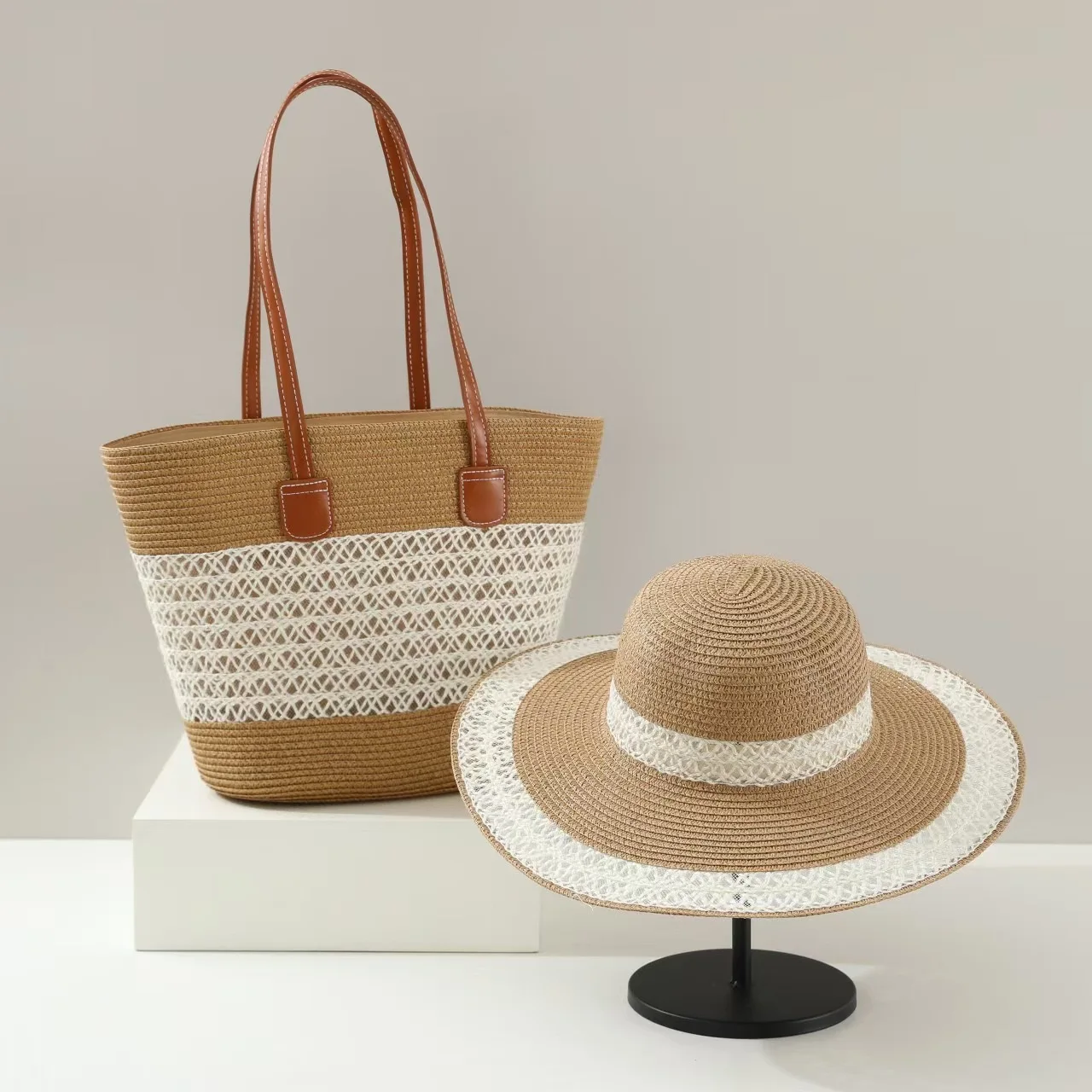 Bucket Hat Women - Large Capacity Straw Woven Bag Set