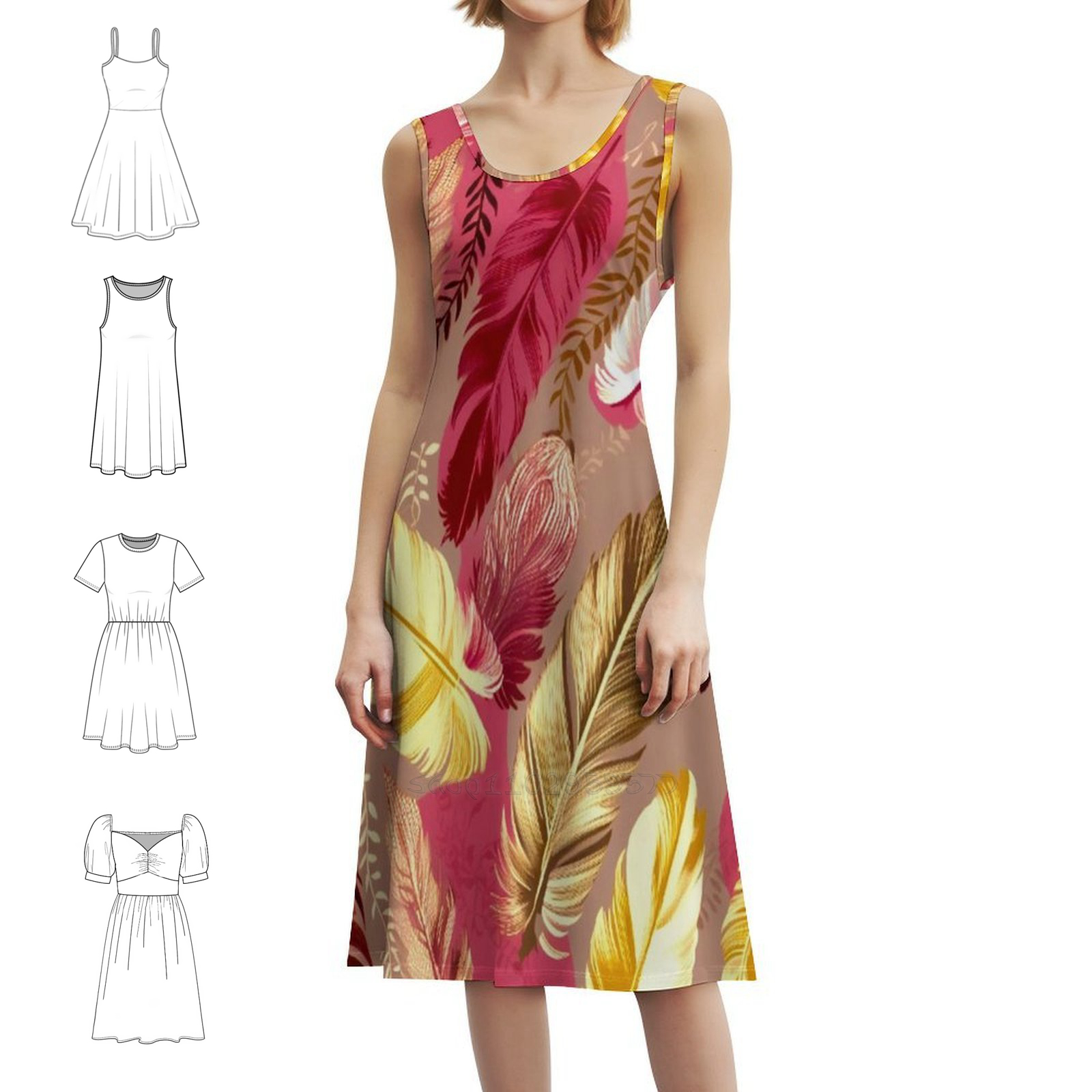 Women Fashion Gown - Feathers-Fuchsia Olive Green Blush Ivory Gold