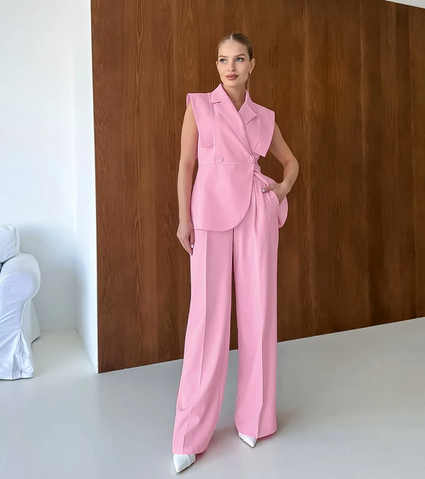 Women'S Fashion For Summer 2025 - Pink Waistcoat Pants Suit Women Lapel