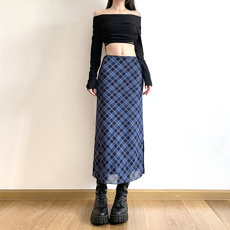 Printed Wrap Skirt - Women Spring Autumn Plaid Print Wrap
