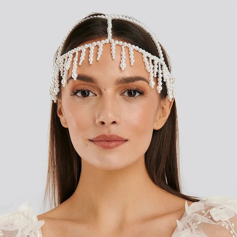Women'S Fashion Roaring 20S - Fashion Pearl Fringe Headpiece Crystal Cap