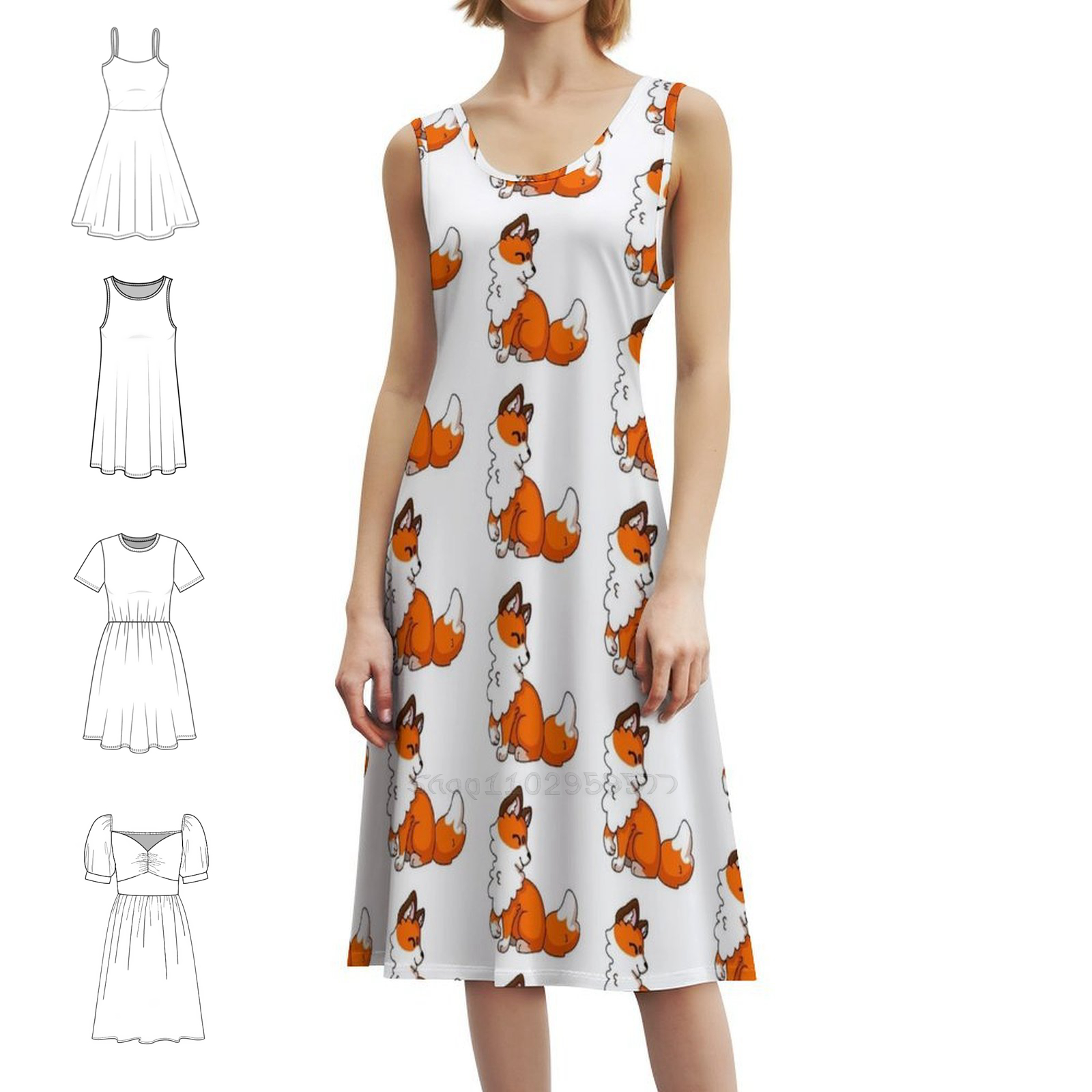 Women Fashion Gown - Happy Chibi Fox Boho Chic Dress