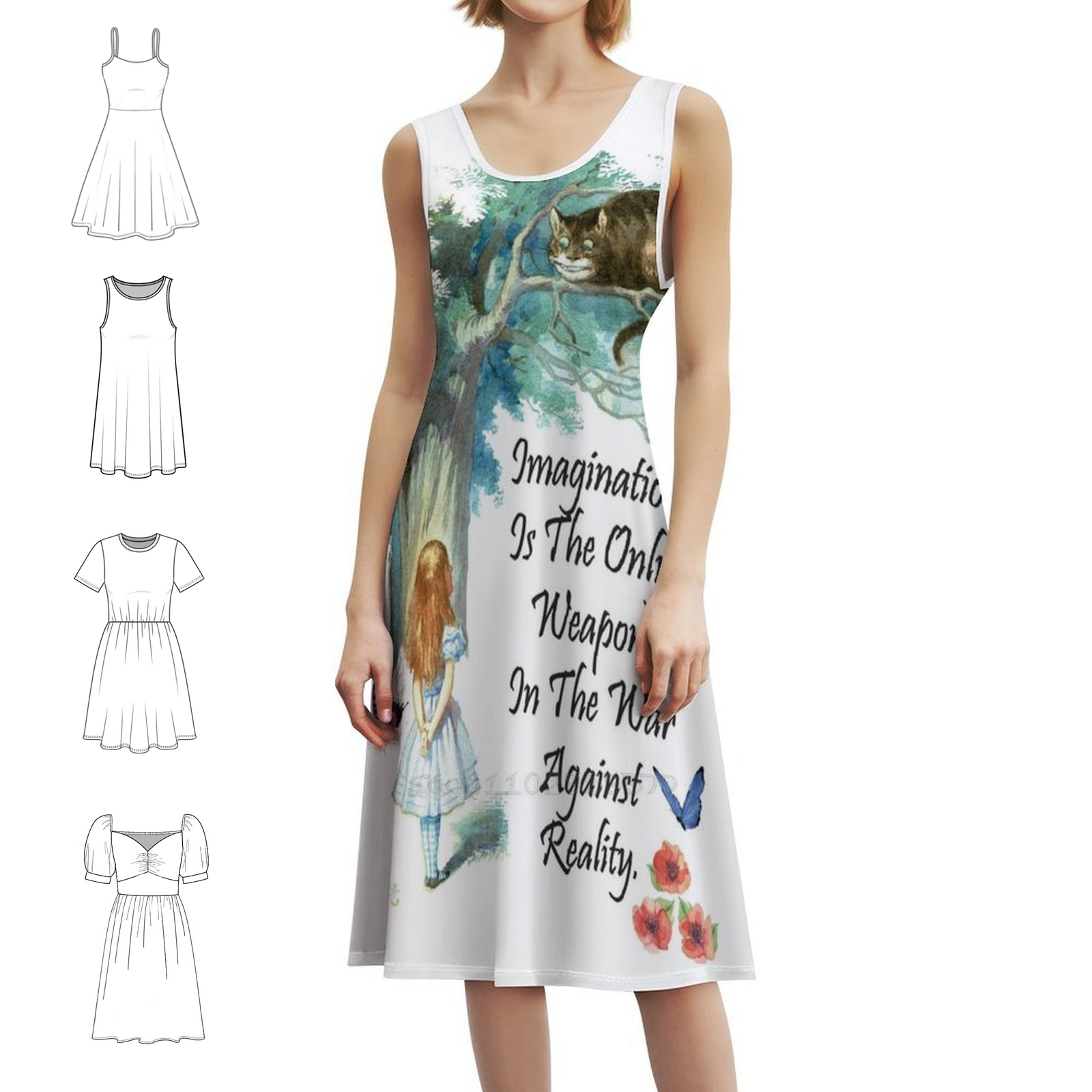 Women Fashion Gown - Alice In Quote-Imagination Boho Chic Dress