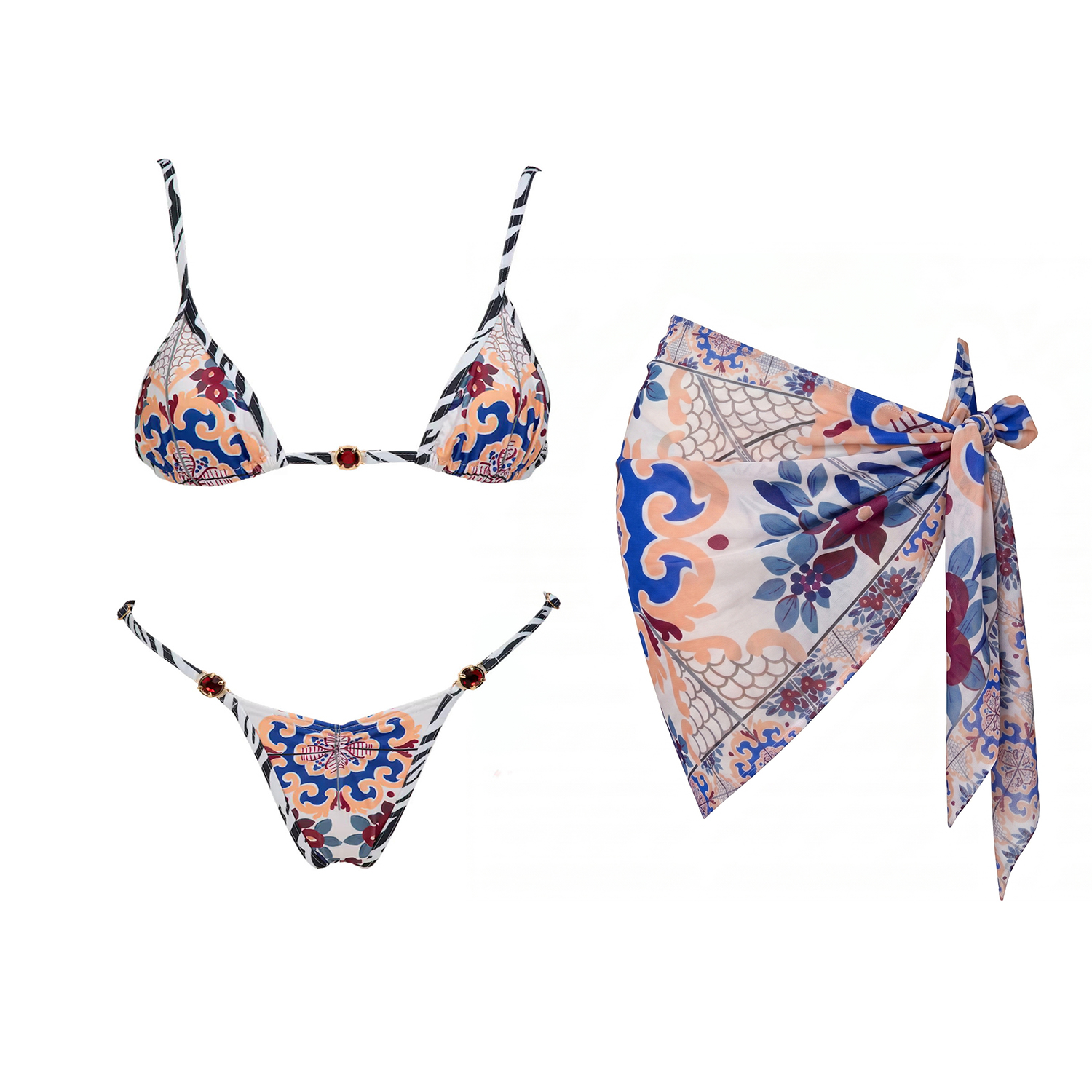 3Pcs Micro Bikinis Sexy Women  - Printed Wrap Skirt reseña y precio