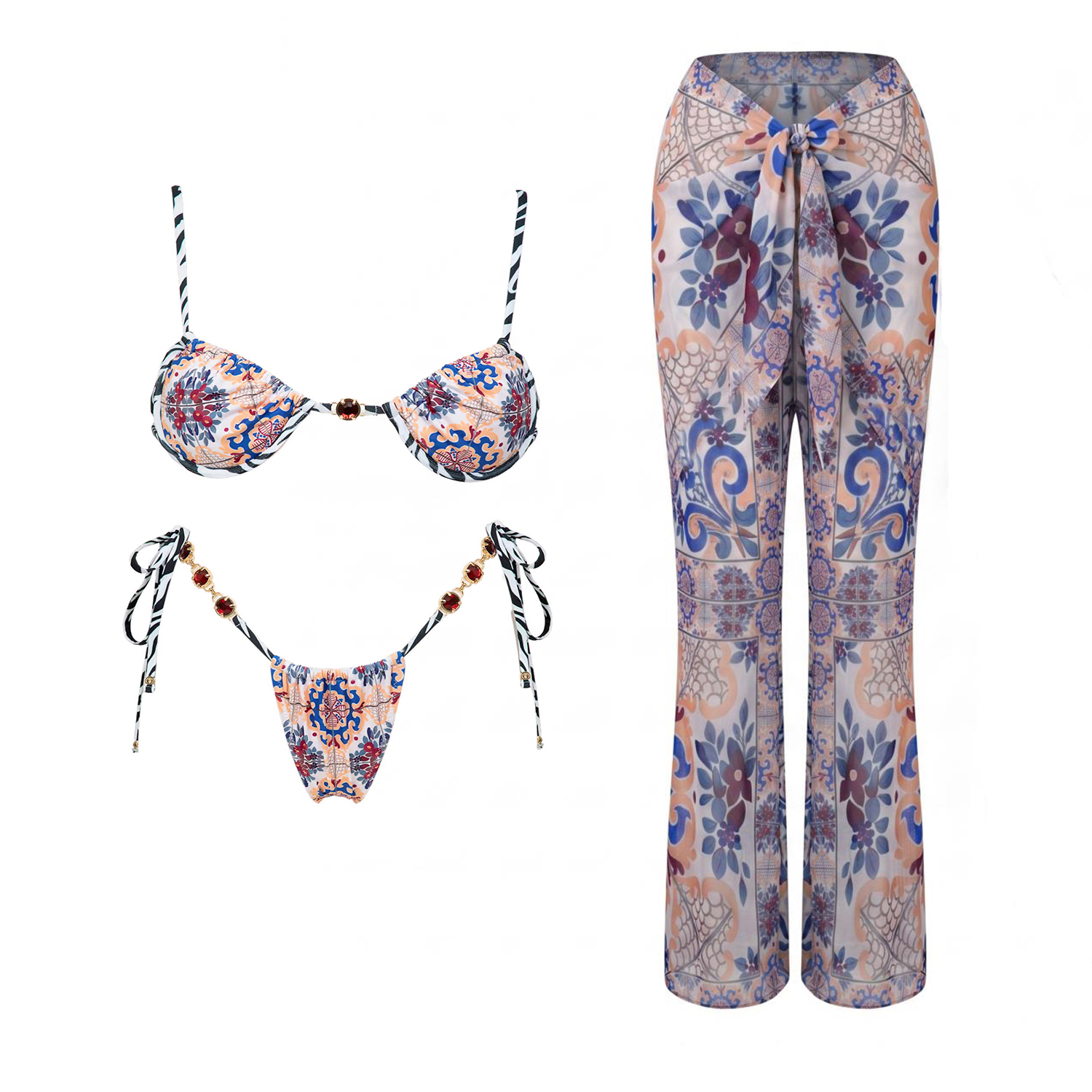 3Pcs Micro Bikinis Sexy Women  - Printed Wrap Skirt reseña y precio