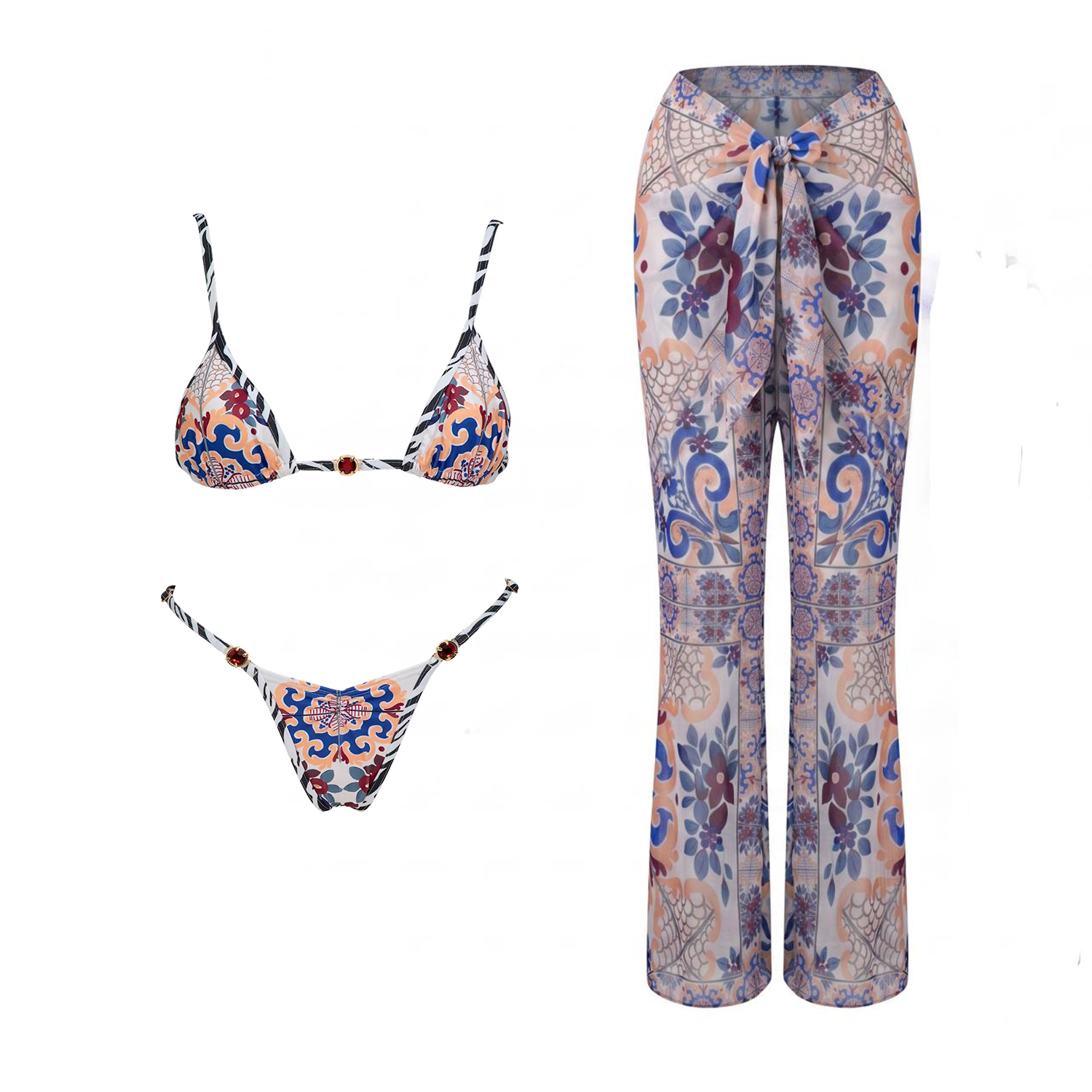 3Pcs Micro Bikinis Sexy Women  - Printed Wrap Skirt reseña y precio