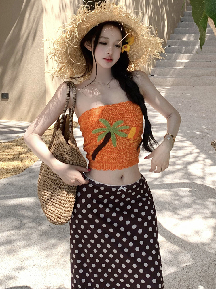 Beach Vacation Style Polka Dot - Printed Wrap Skirt reseña y precio