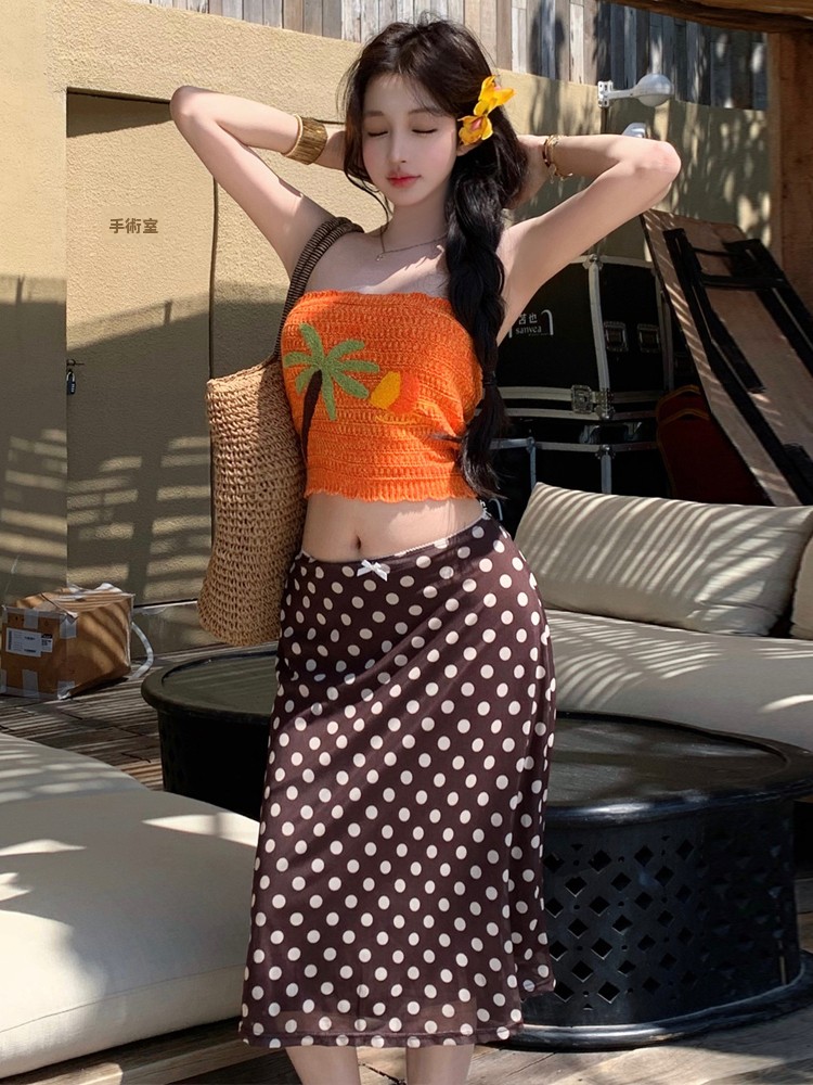 Beach Vacation Style Polka Dot - Printed Wrap Skirt reseña y precio