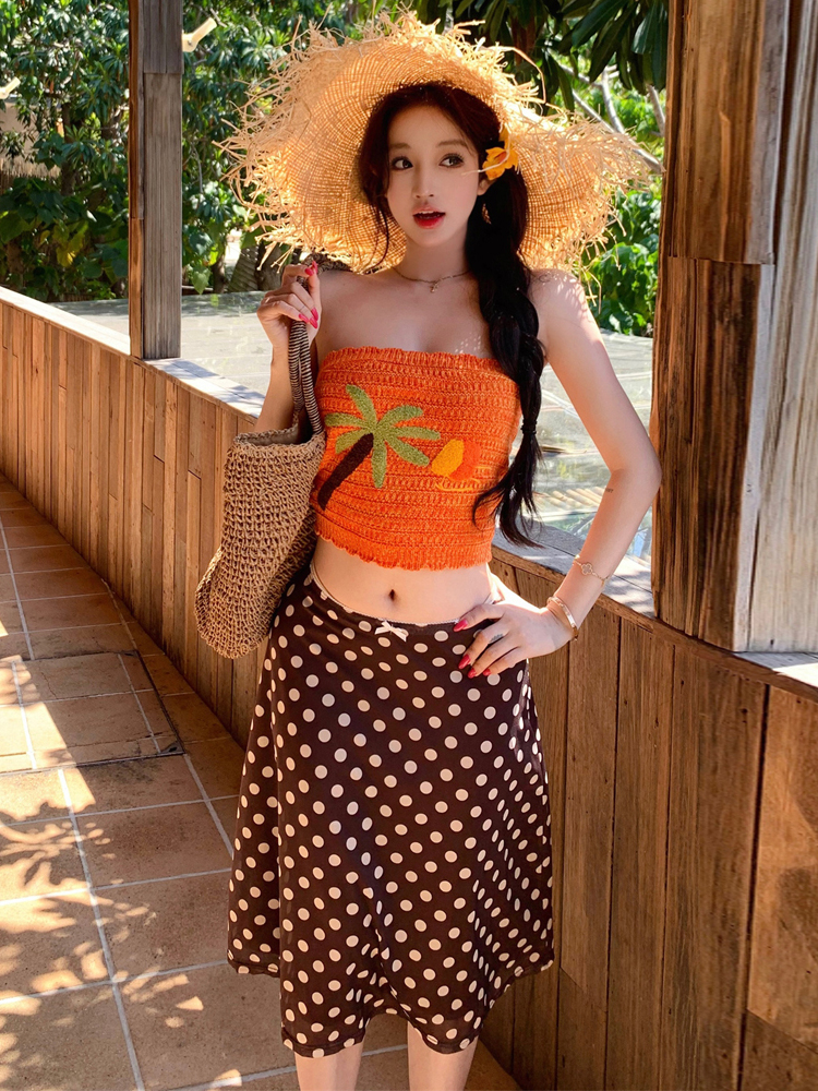 Beach Vacation Style Polka Dot - Printed Wrap Skirt reseña y precio