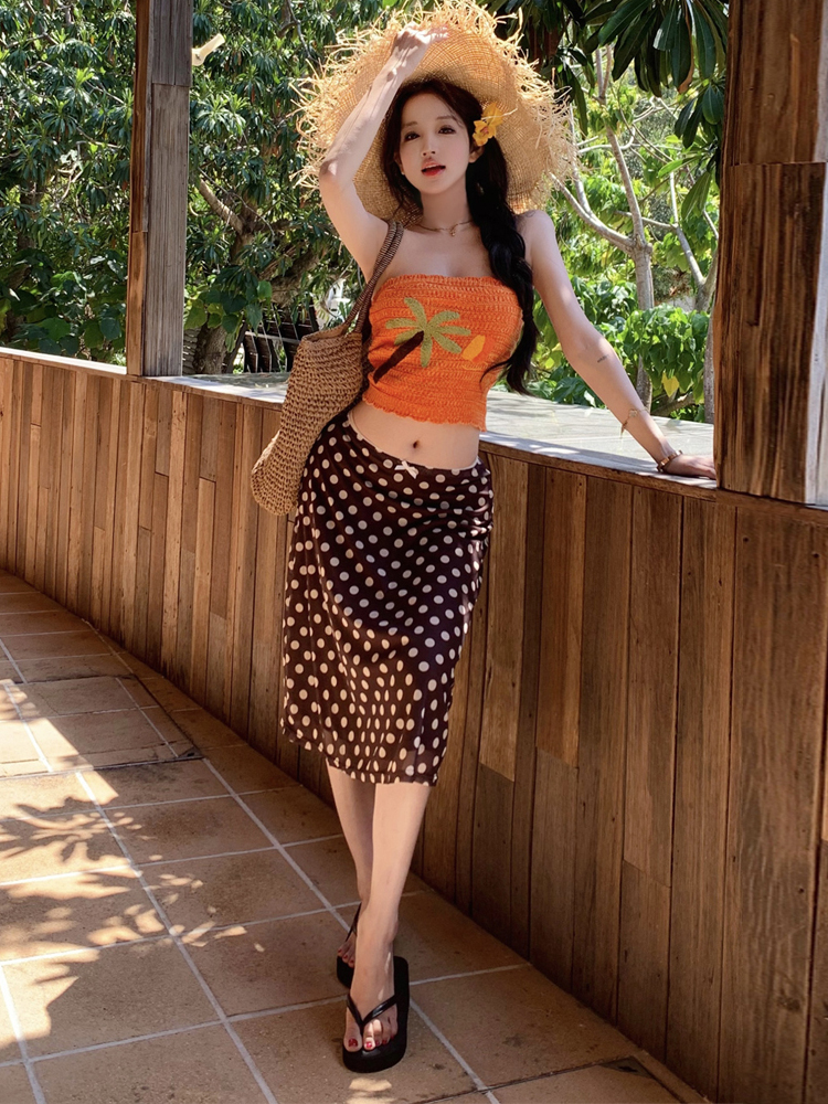 Beach Vacation Style Polka Dot - Printed Wrap Skirt reseña y precio