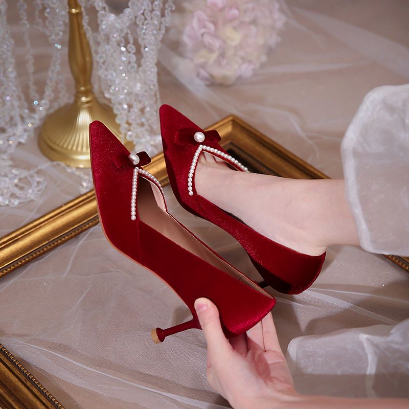 Red High Heel Pearl Ladies Pum - Women'S Fashion Quick Delivery reseña y precio