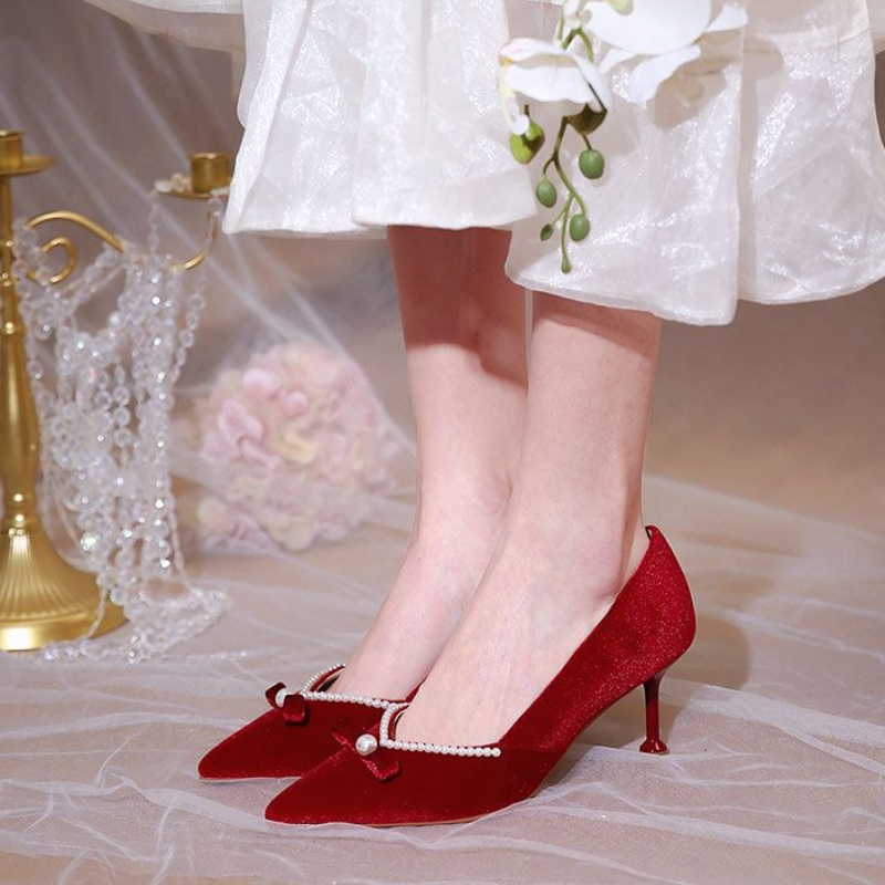 Red High Heel Pearl Ladies Pum - Women'S Fashion Quick Delivery reseña y precio