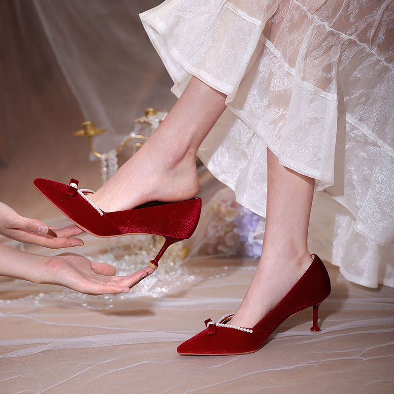 Red High Heel Pearl Ladies Pum - Women'S Fashion Quick Delivery reseña y precio