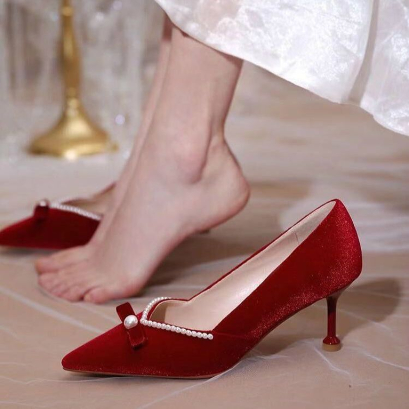 Red High Heel Pearl Ladies Pum - Women'S Fashion Quick Delivery reseña y precio