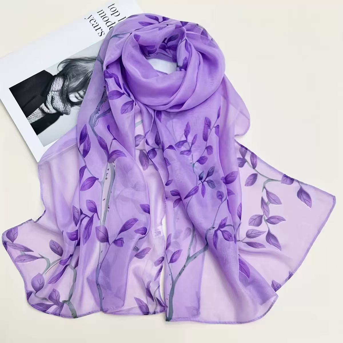 Leaf Print Silk-like Chiffon S - Printed Wrap Skirt reseña y precio