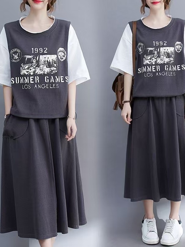 Summer  Feel Fake Two-Piece T- - Women Fashion Over The Years reseña y precio