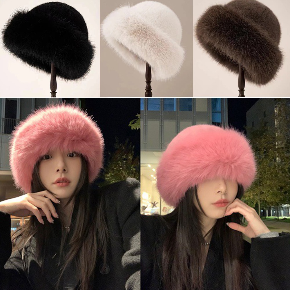 New Fluffy Fur Winter Hat Soli - Bucket Hat Women reseña y precio