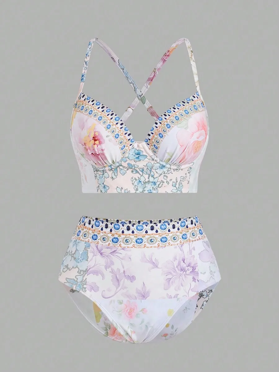 Women Floral Print Bikini Set  - Printed Wrap Skirt reseña y precio
