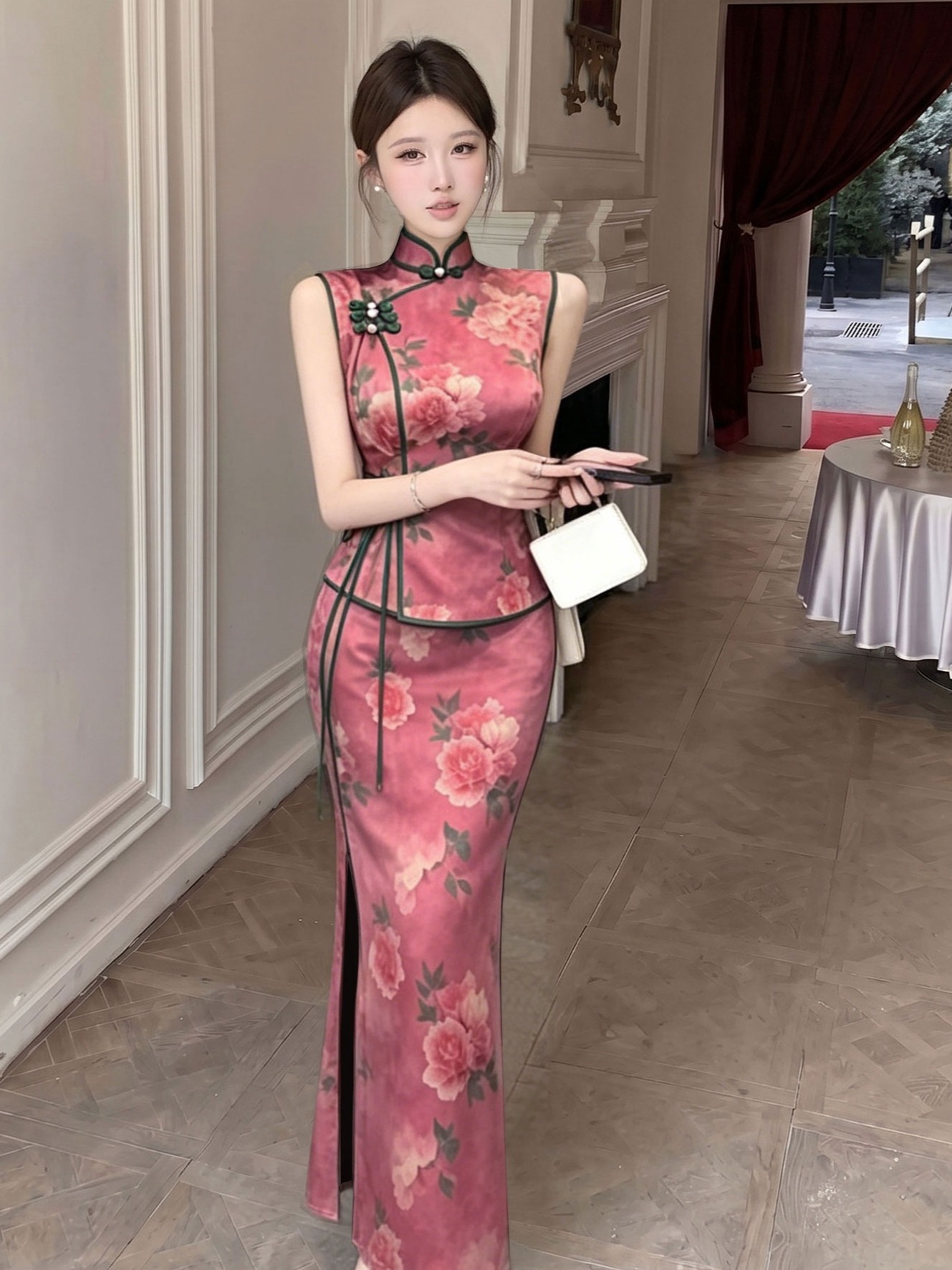 New Chinese Style Retro Button - Printed Wrap Skirt reseña y precio