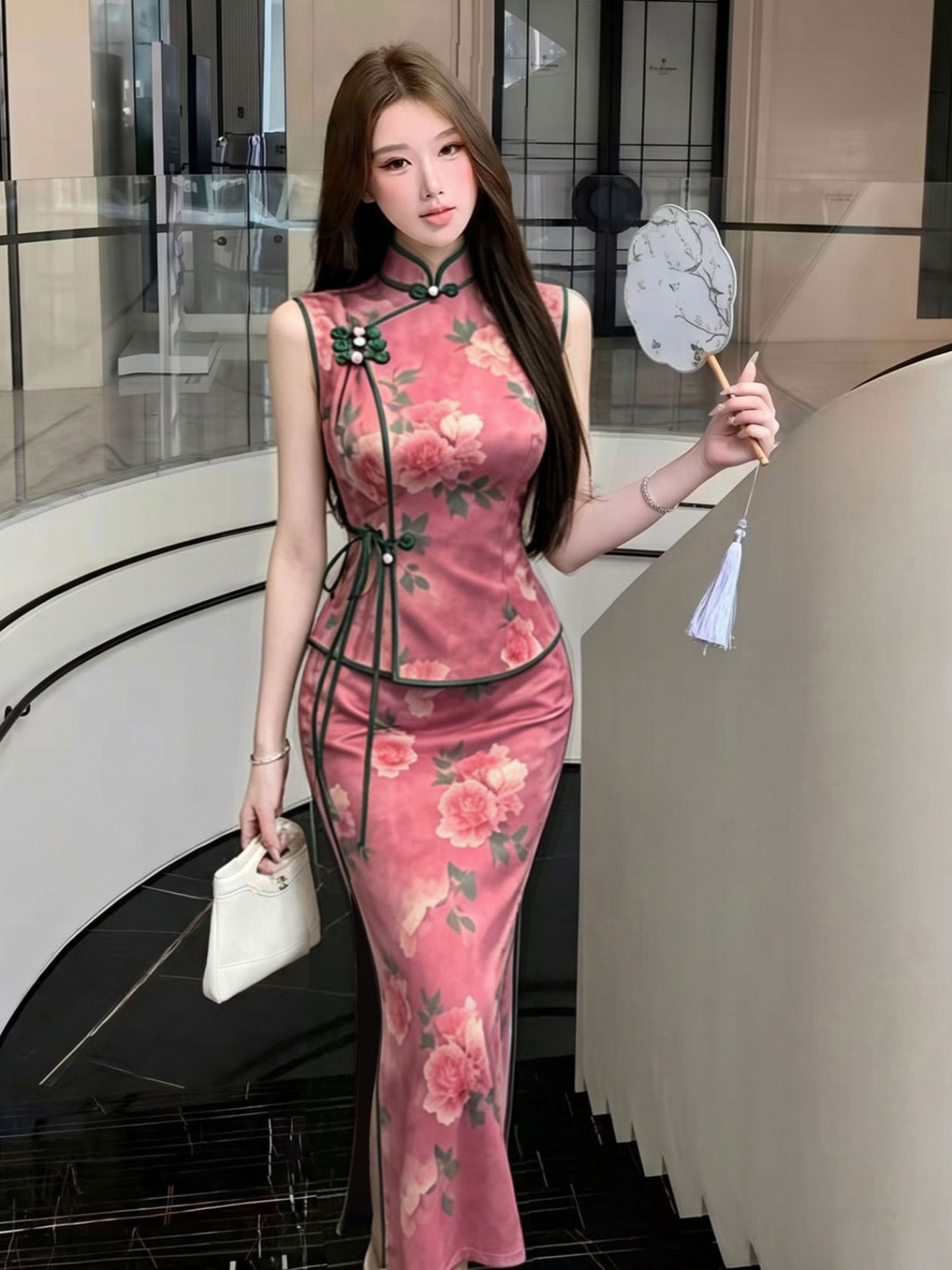 New Chinese Style Retro Button - Printed Wrap Skirt reseña y precio