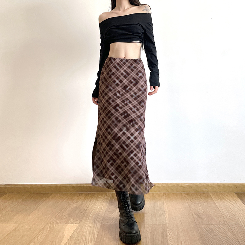 Women Spring Autumn Plaid Prin - Printed Wrap Skirt reseña y precio