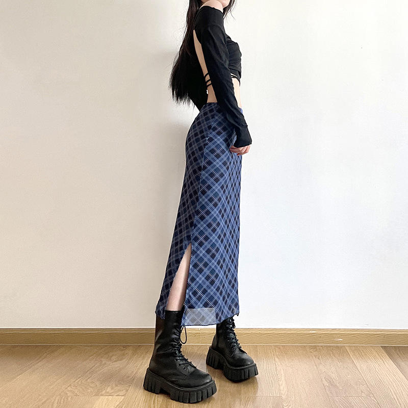 Women Spring Autumn Plaid Prin - Printed Wrap Skirt reseña y precio