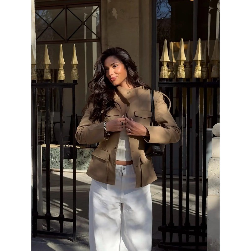 Women's Khaki Stand Collar Uti - Women'S Fashion Utility Belt reseña y precio