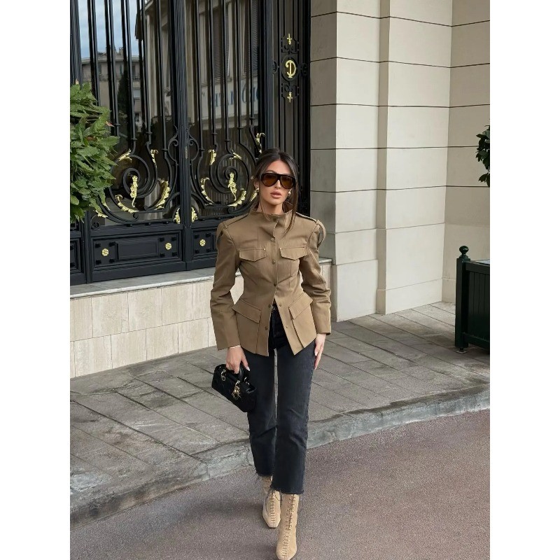Women's Khaki Stand Collar Uti - Women'S Fashion Utility Belt reseña y precio